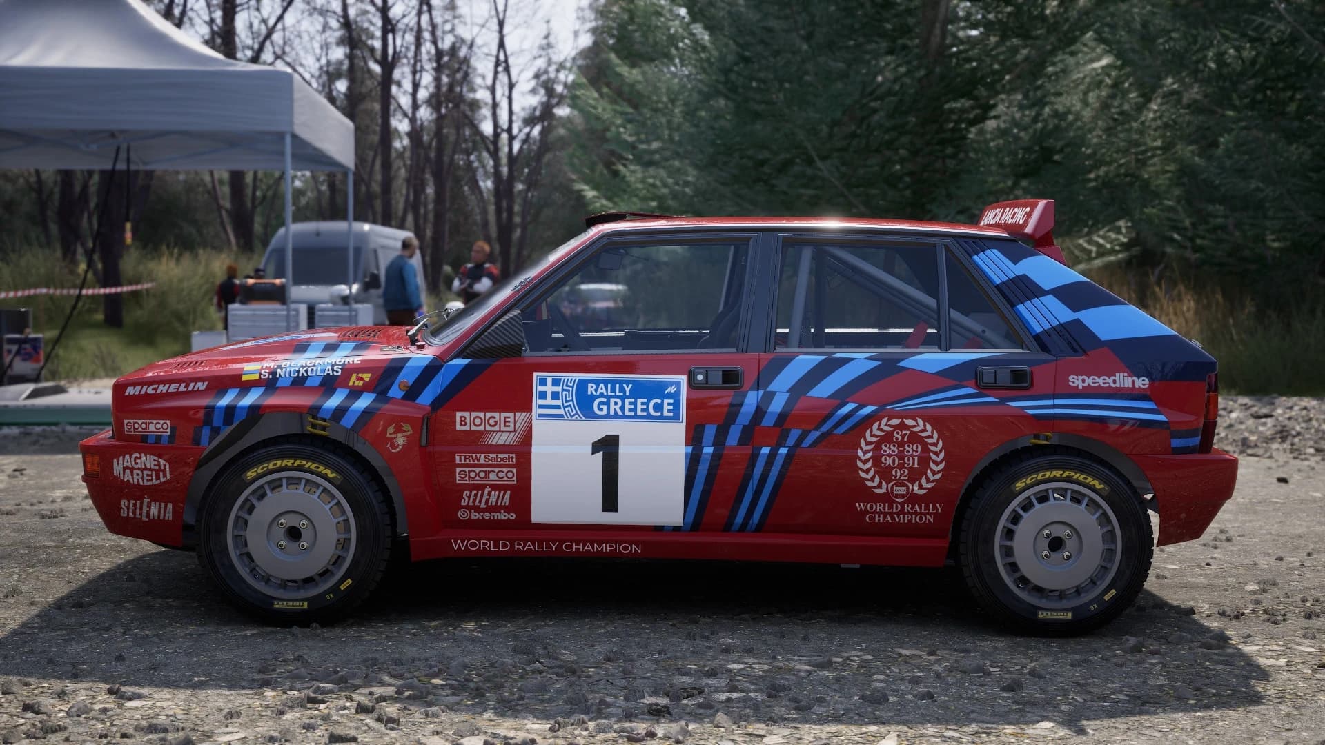 Delta REDFORCE livery for Lancia Delta Integrale Evoluzione in Assetto Corsa Rally – screenshot 2 of 4